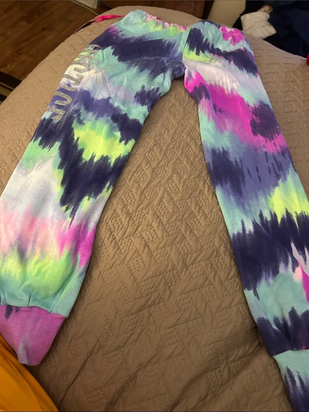 Justice Girls Tie-Dye Cropped Hoodie in Mint, Navy, Pink & Lime Size M(10)